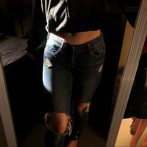 low-rise distressed jeans